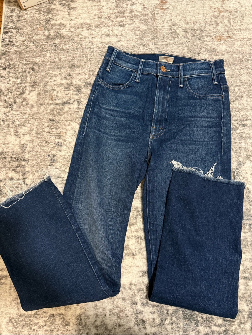 MOTHER Dark Blue Straight Leg Jeans with Raw Hem